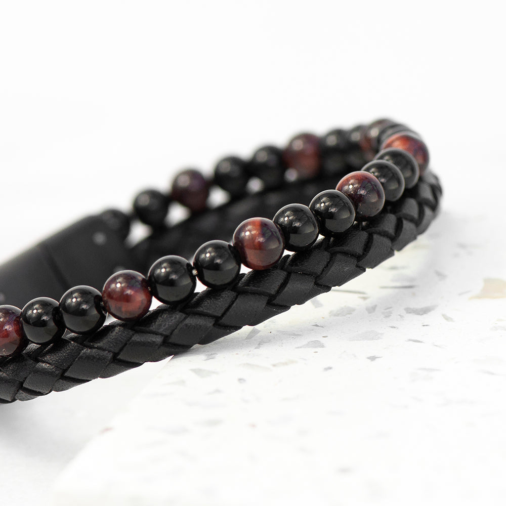 Personalised Men’s Tigers Eye Leather and Bead Bracelet: 4 - Bracelets By Gift Moments
