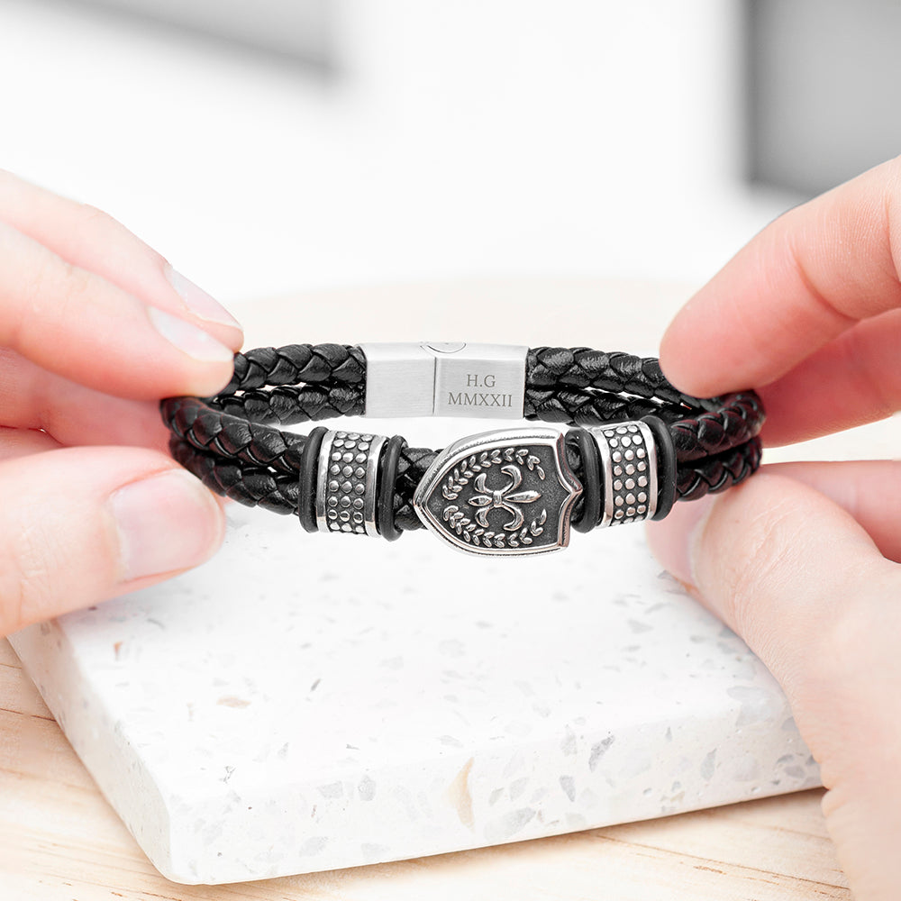Personalised Men’s Warrior Shield Leather Bracelet: 2 - Bracelets By Gift Moments