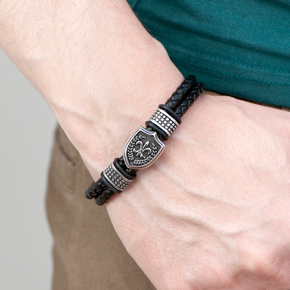 Personalised Men’s Warrior Shield Leather Bracelet: 3 - Bracelets By Gift Moments