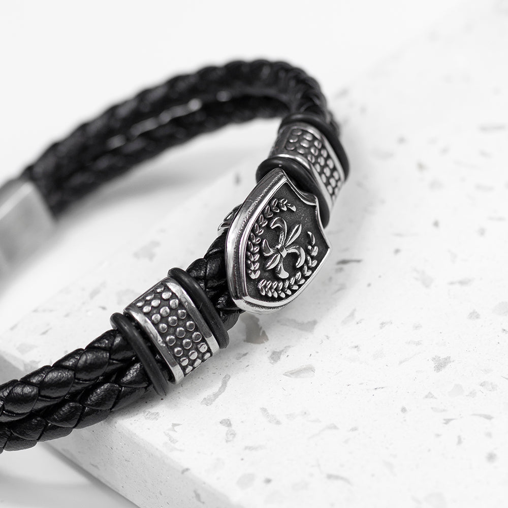 Personalised Men’s Warrior Shield Leather Bracelet: 4 - Bracelets By Gift Moments
