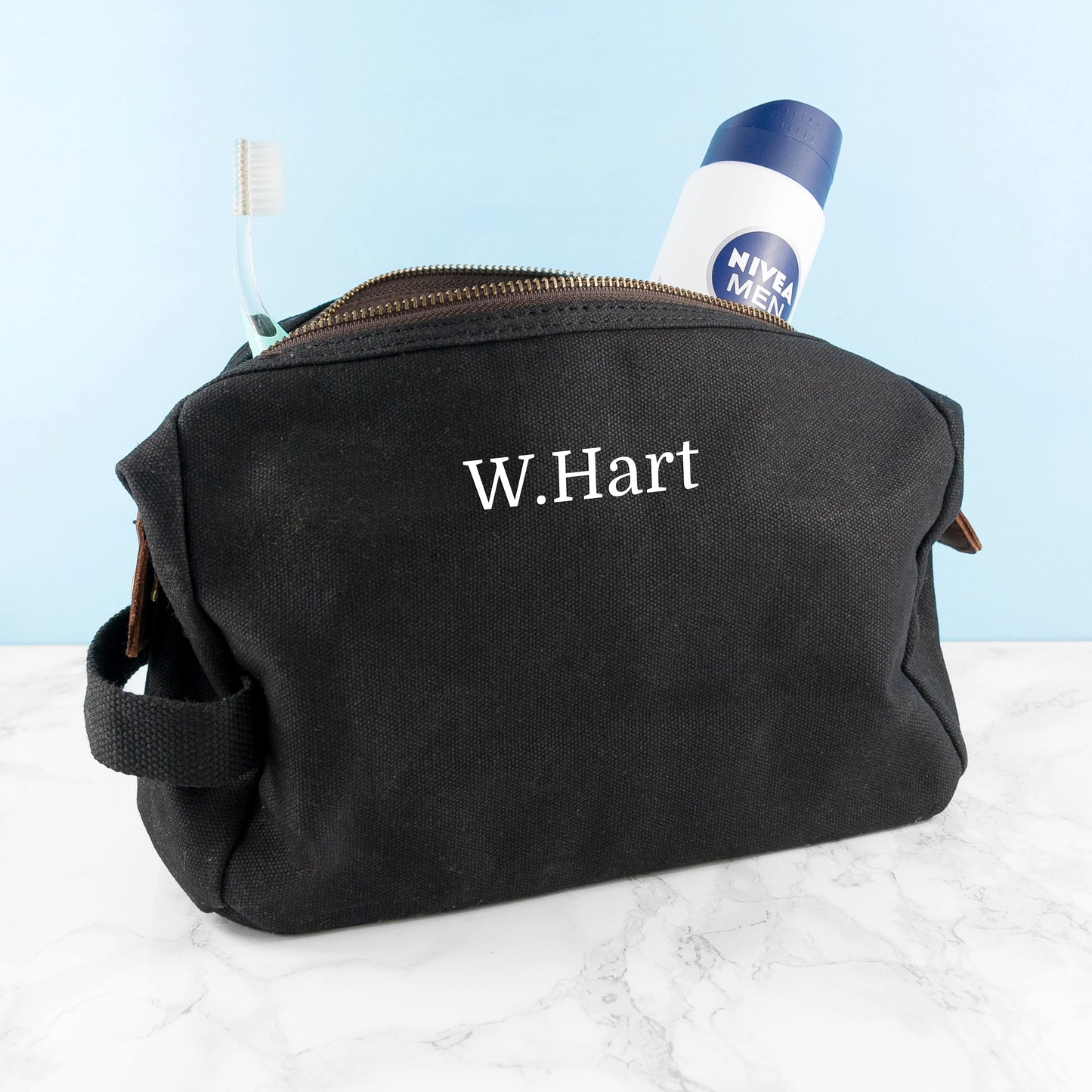 Personalised Men’s Waxed Wash Bags: 4 - Black - Toiletry & Makeup Bags By Gift Moments