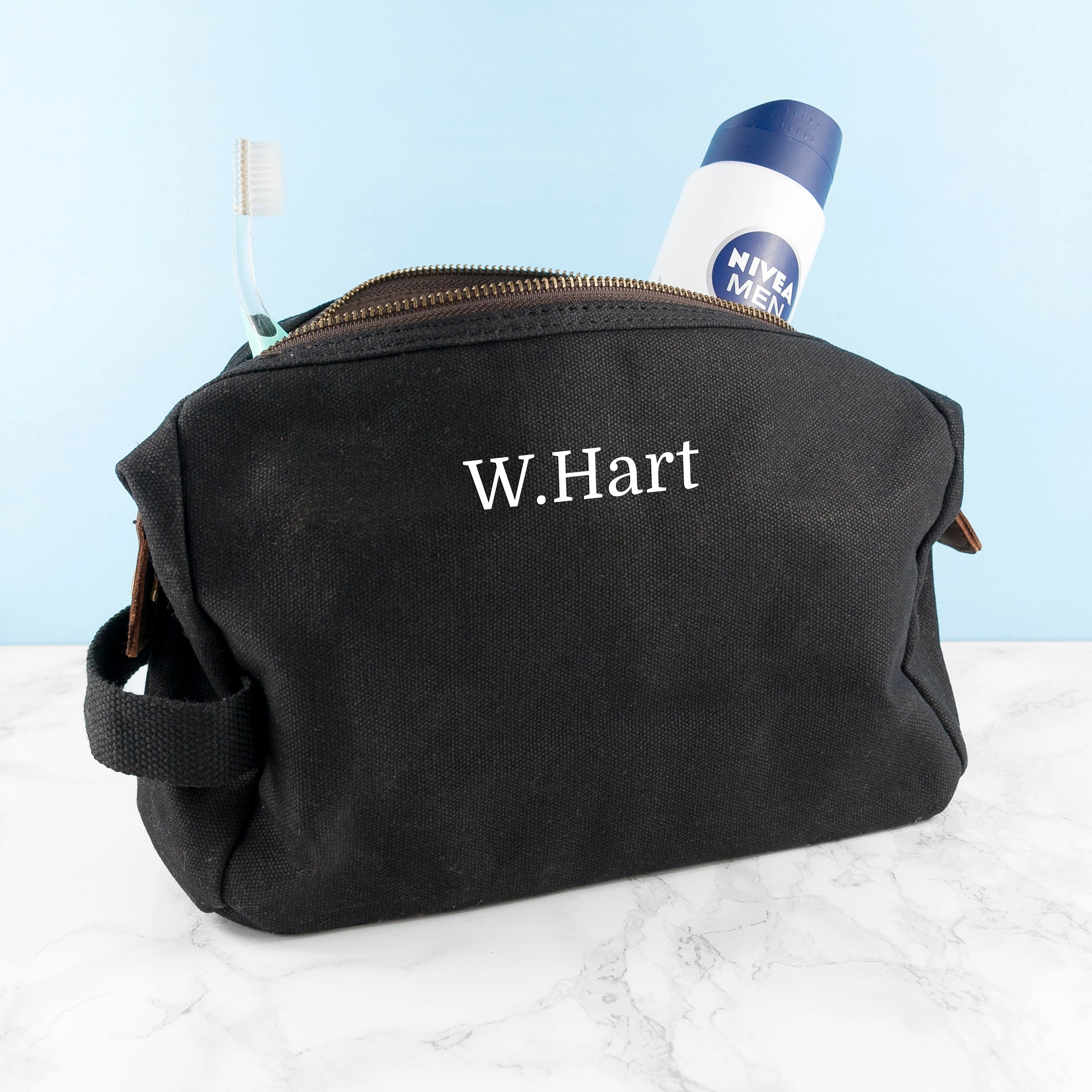 Personalised Men’s Waxed Wash Bags: 4 - Black - Toiletry & Makeup Bags By Gift Moments