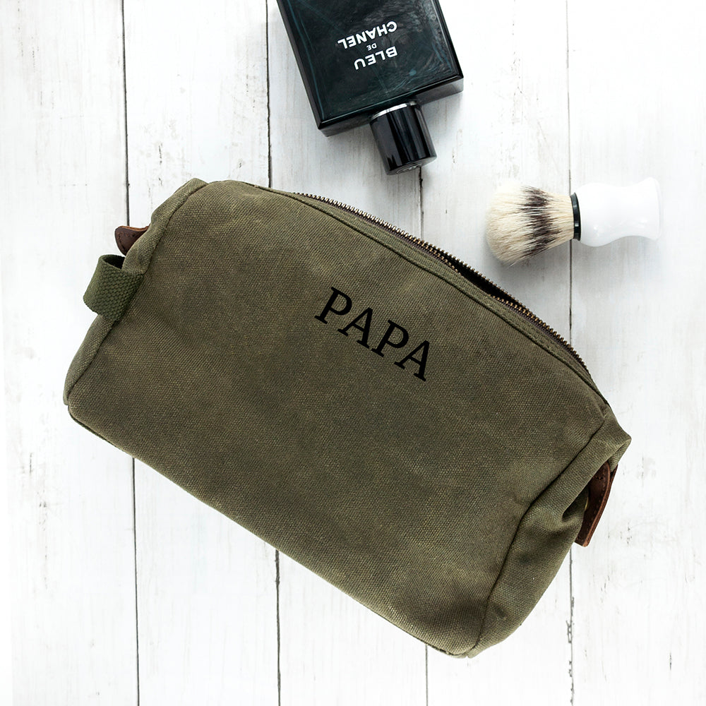 Personalised Men’s Waxed Wash Bags: 3 - Green - Toiletry & Makeup Bags By Gift Moments