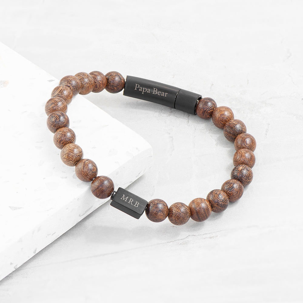 Personalised Men’s Wooden Beaded Bracelets: 1 - Black - Bracelets By Gift Moments