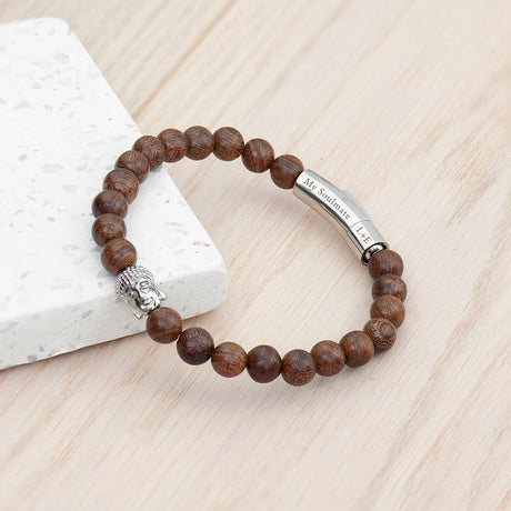 Personalised Mens Wooden Buddha Bracelet: 3 - Bracelets By Gift Moments