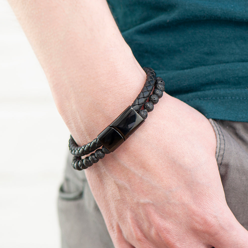 Personalised Mens Woven Duo Black Bracelet: 2 - Bracelets By Gift Moments