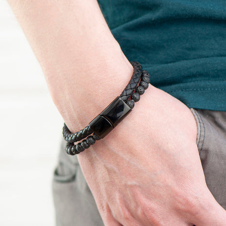 Personalised Mens Woven Duo Black Bracelet: 2 - Bracelets By Gift Moments