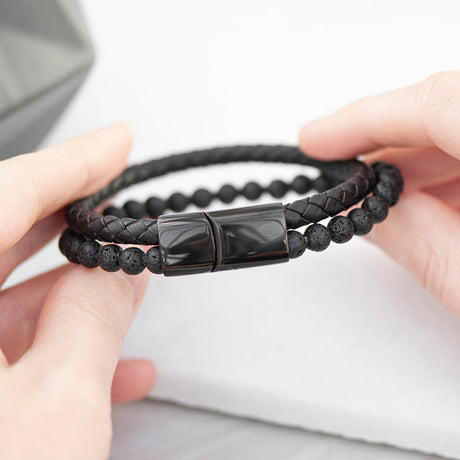 Personalised Mens Woven Duo Black Bracelet: 3 - Bracelets By Gift Moments