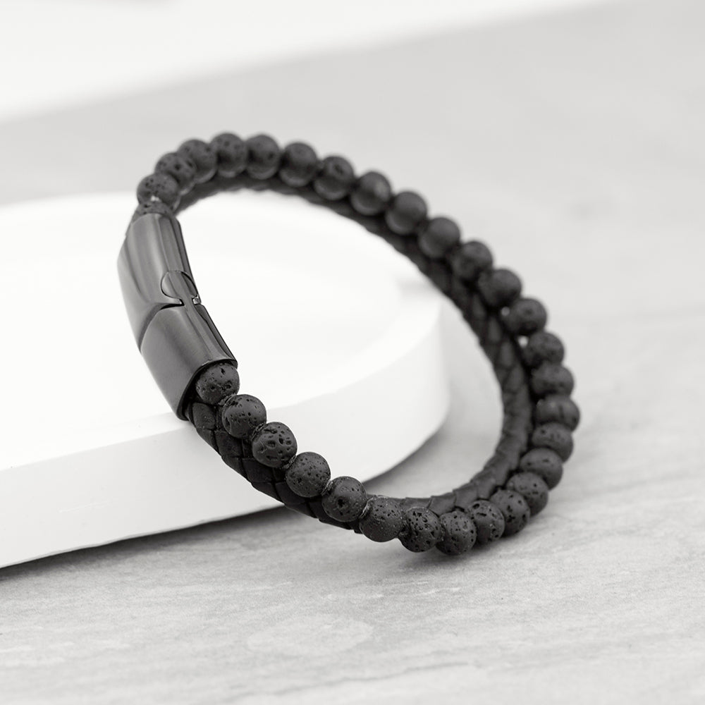 Personalised Mens Woven Duo Black Bracelet: 5 - Bracelets By Gift Moments