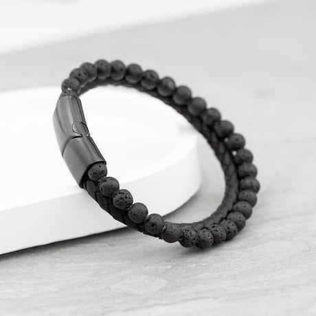 Personalised Mens Woven Duo Black Bracelet: 5 - Bracelets By Gift Moments