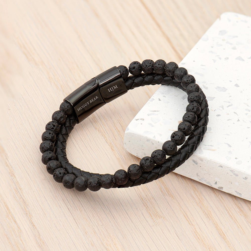 Personalised Mens Woven Duo Black Bracelet: 1 - Bracelets By Gift Moments