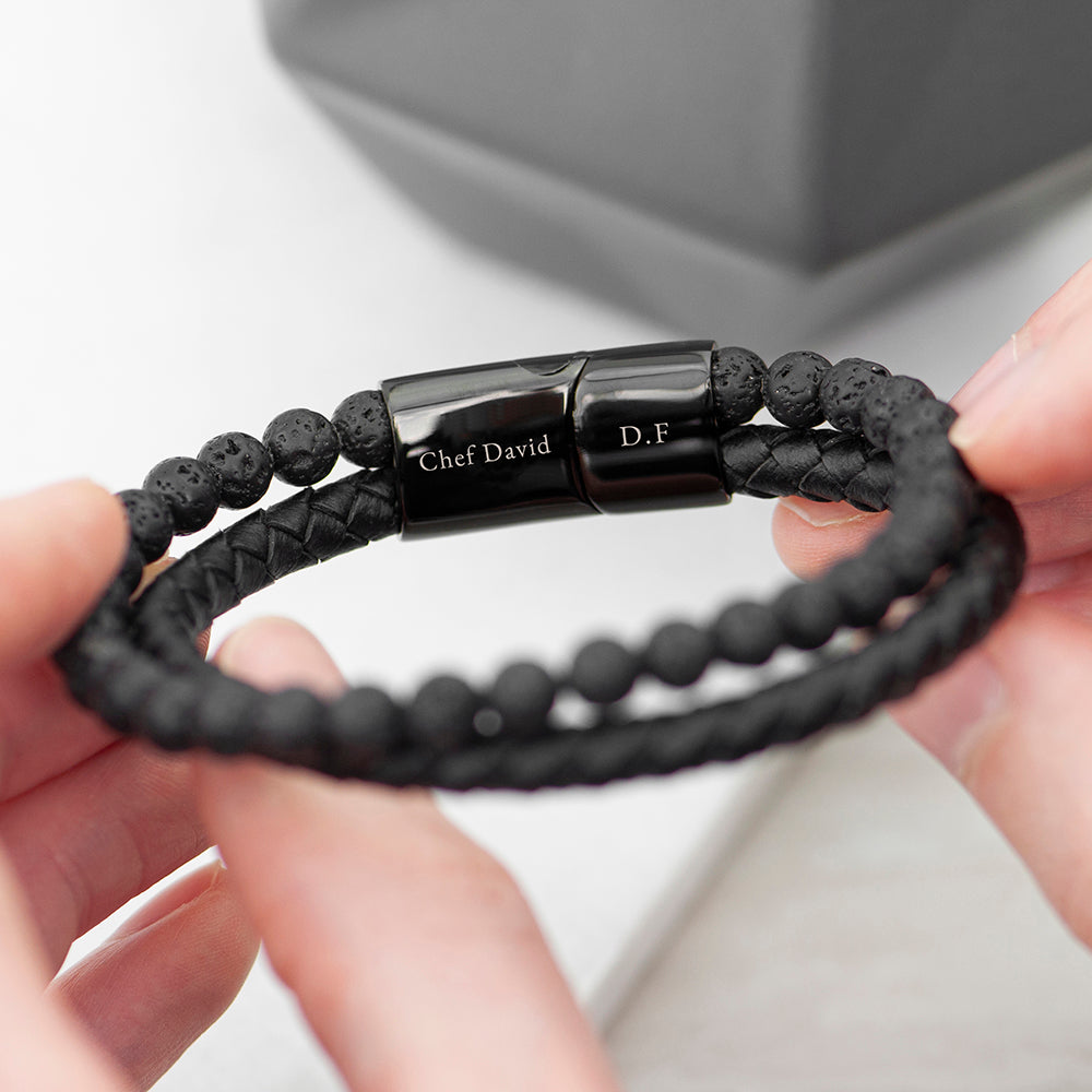 Personalised Mens Woven Duo Black Bracelet: 4 - Bracelets By Gift Moments