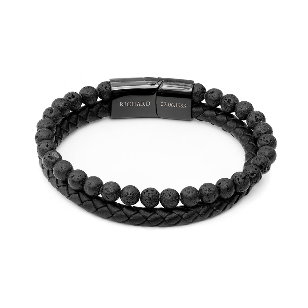 Personalised Mens Woven Duo Black Bracelet: 6 - Bracelets By Gift Moments