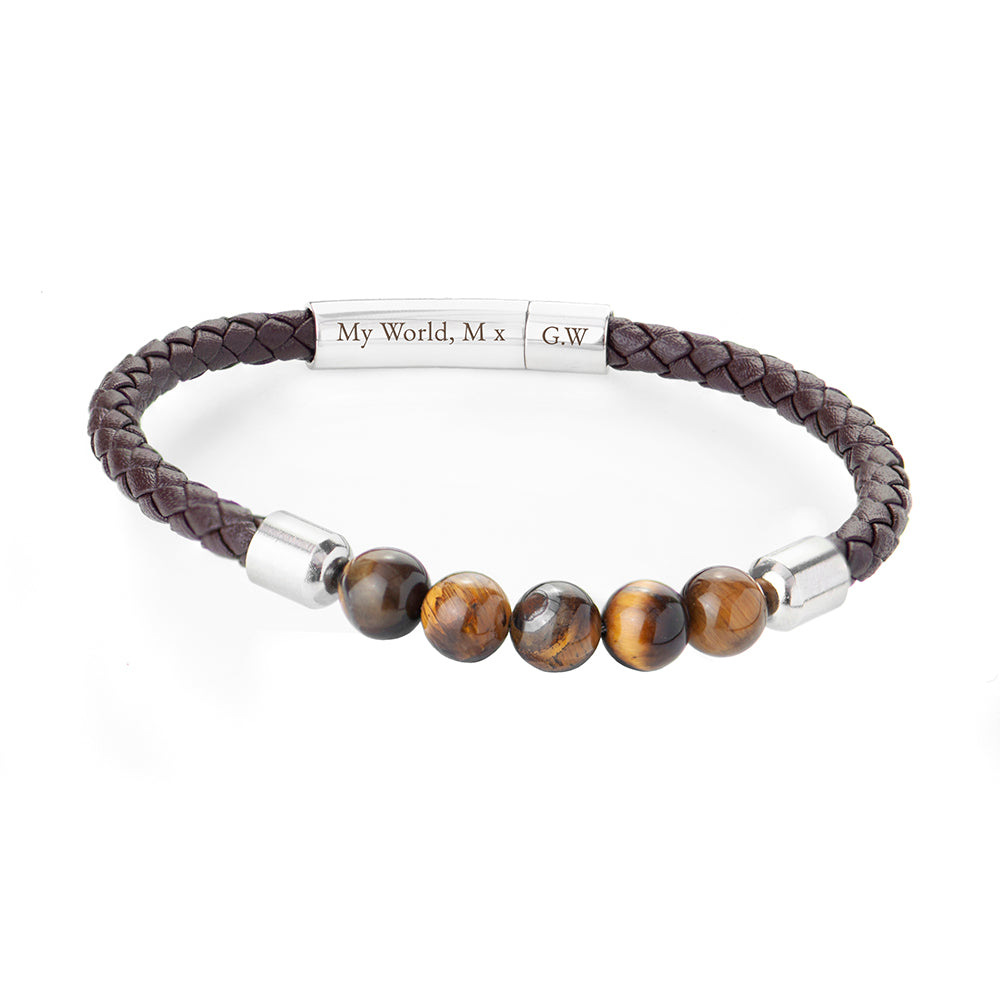 Personalised Mens Woven Tiger’s Eye Bracelet: 6 - Bracelets By Gift Moments