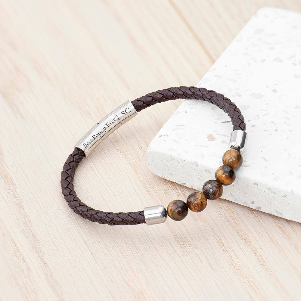 Personalised Mens Woven Tiger’s Eye Bracelet: 1 - Bracelets By Gift Moments