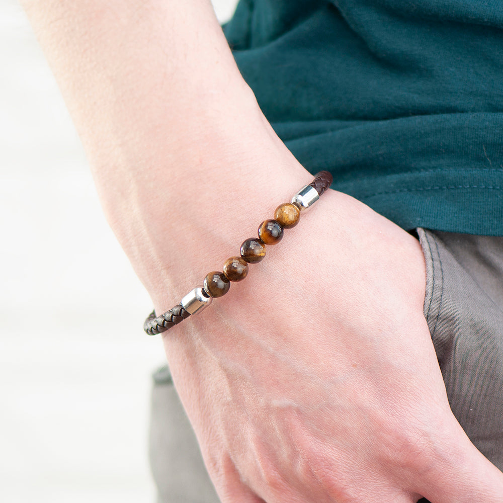 Personalised Mens Woven Tiger’s Eye Bracelet: 3 - Bracelets By Gift Moments