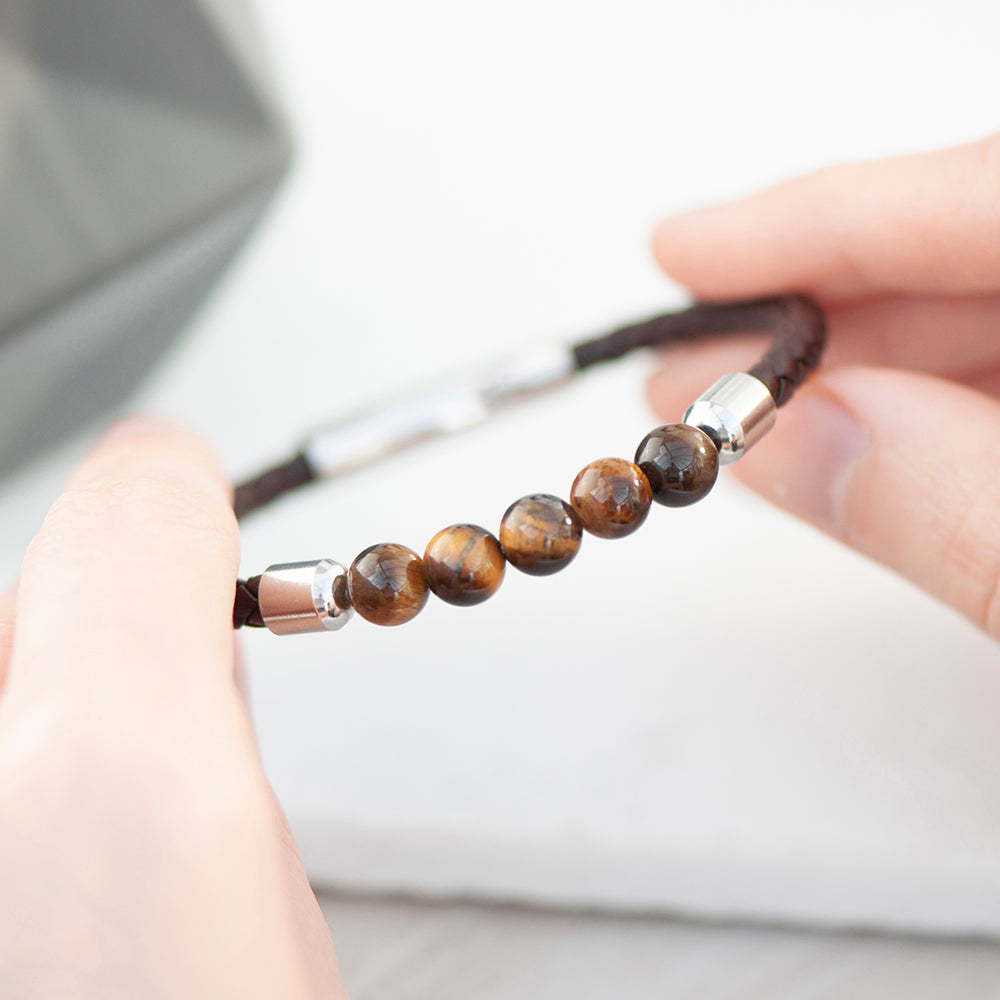Personalised Mens Woven Tiger’s Eye Bracelet: 4 - Bracelets By Gift Moments