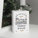 Personalised Merry & Bright White Wooden Tea light Holder: 1 - Candle Holders By Gift Moments