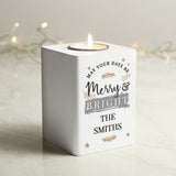 Personalised Merry & Bright White Wooden Tea light Holder: 2 - Candle Holders By Gift Moments