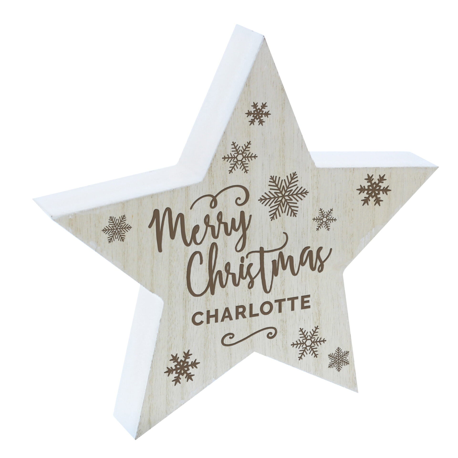 Personalised Merry Christmas Rustic Wooden Star Decoration: 4 - Christmas Decorations By Gift Moments
