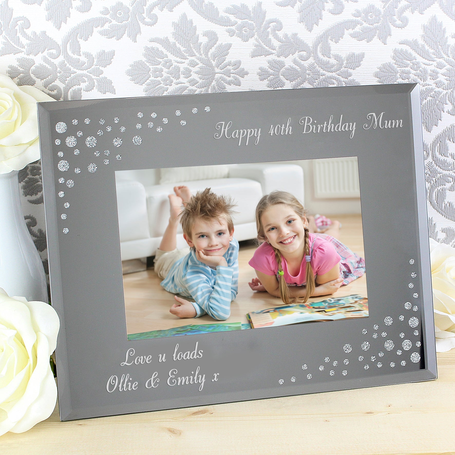 Personalised Any Message 6x4 Landscape Diamante Glass Photo Frame: 3 - Photo Frames By Gift Moments