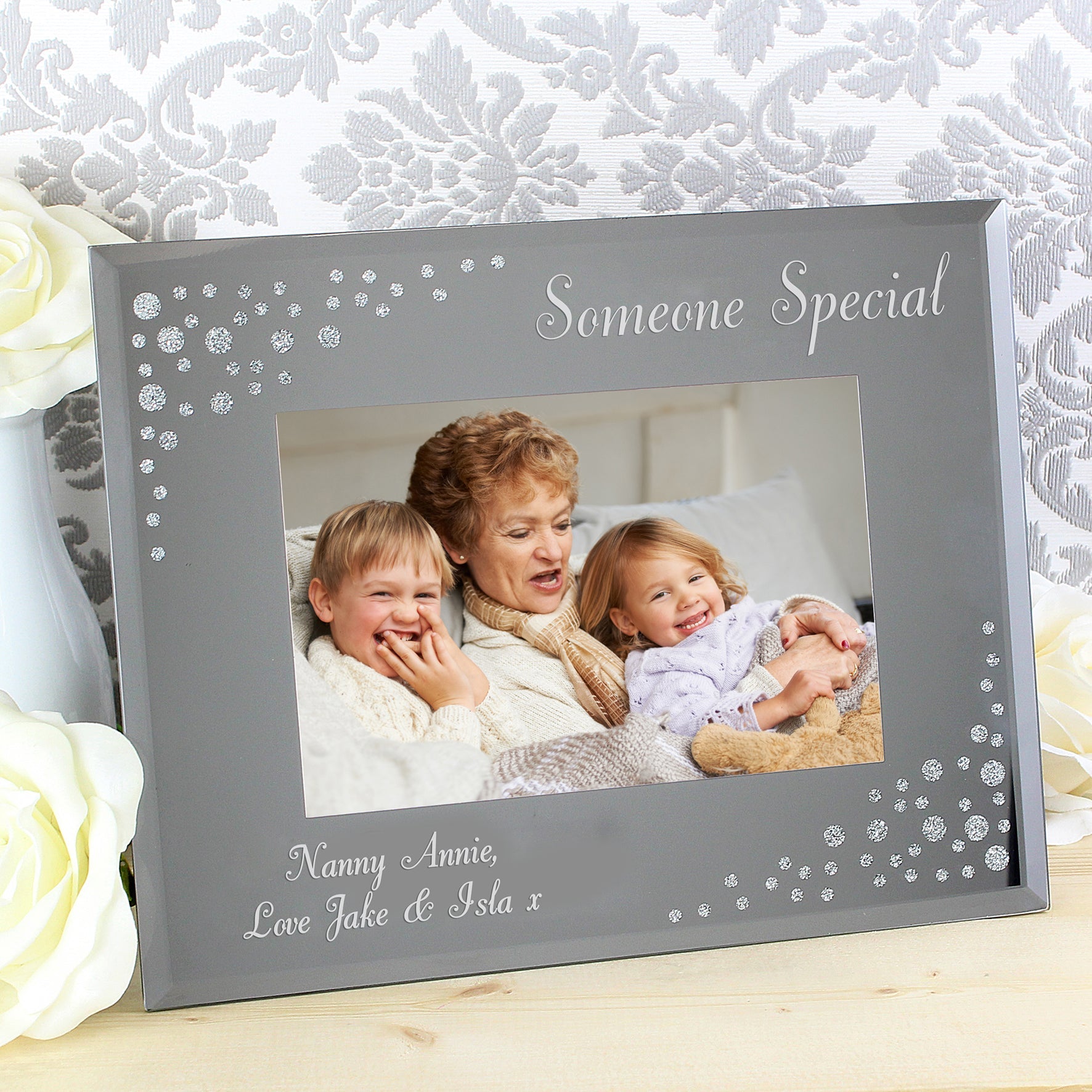 Personalised Any Message 6x4 Landscape Diamante Glass Photo Frame: 2 - Photo Frames By Gift Moments