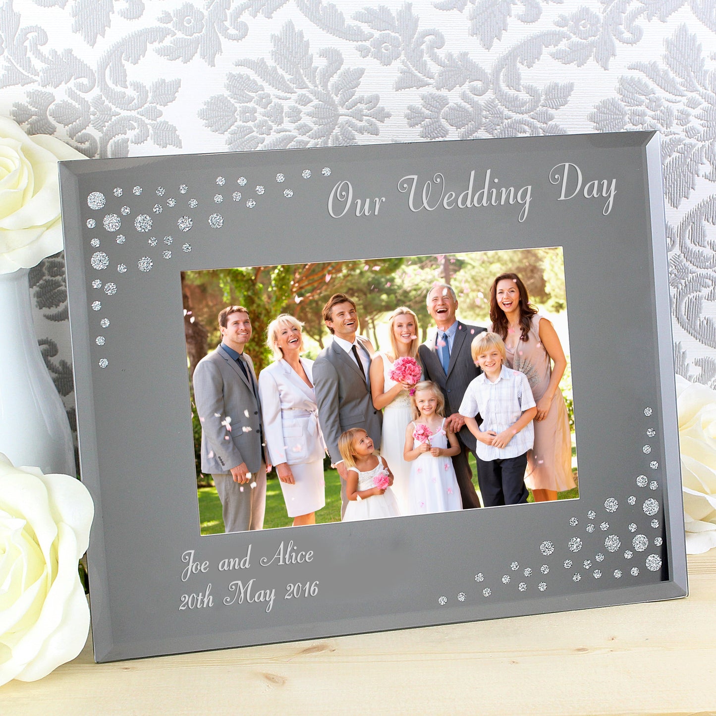 Personalised Any Message 6x4 Landscape Diamante Glass Photo Frame: 1 - Photo Frames By Gift Moments