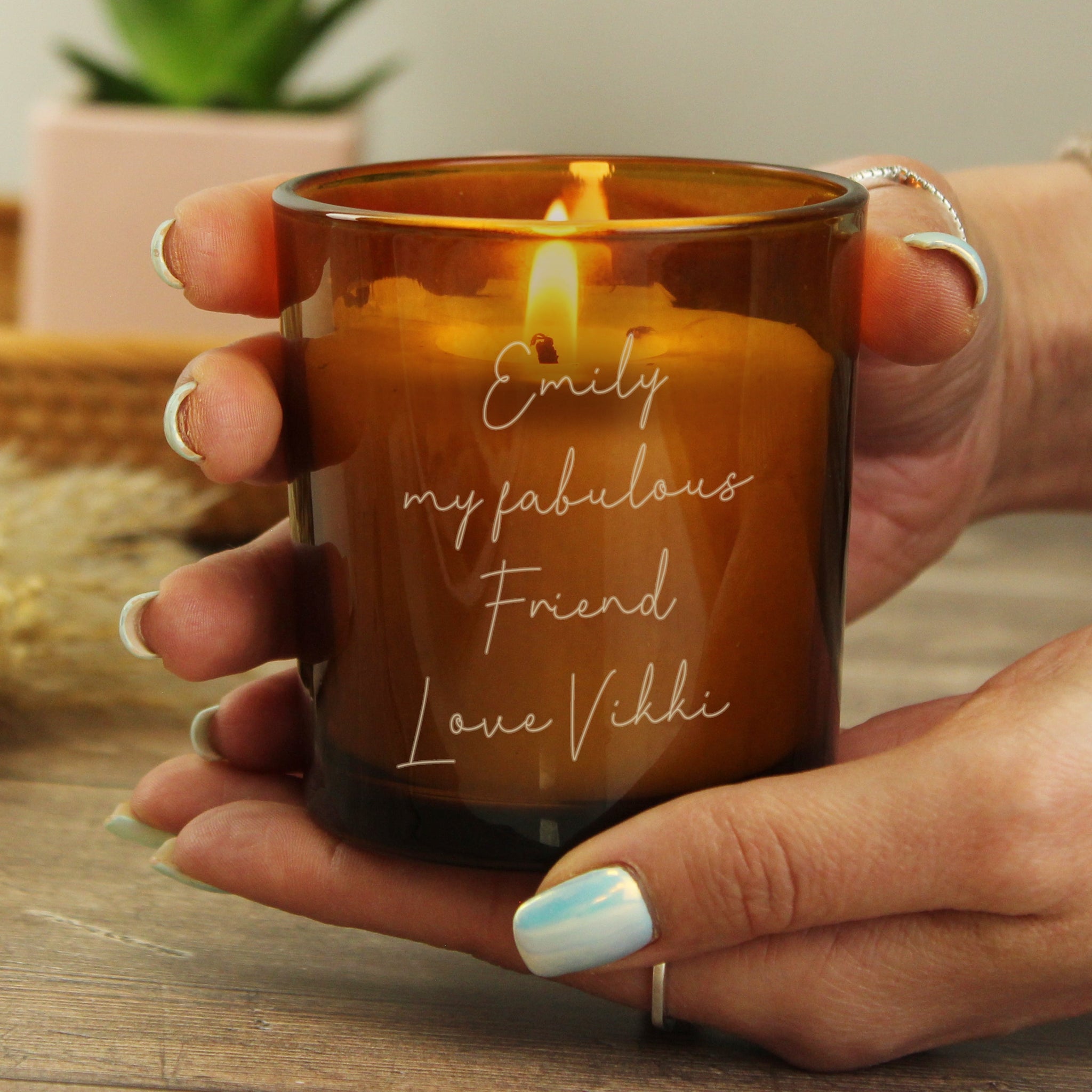 Personalised Message Amber Glass Candle: 1 - Candles By Gift Moments
