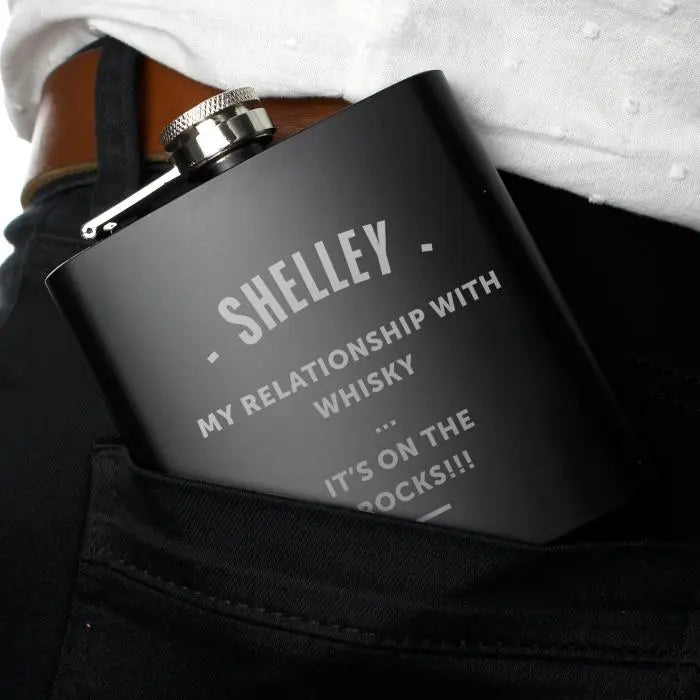 Personalised Any Message Black Hip Flask: 6 - Hip Flasks By Gift Moments