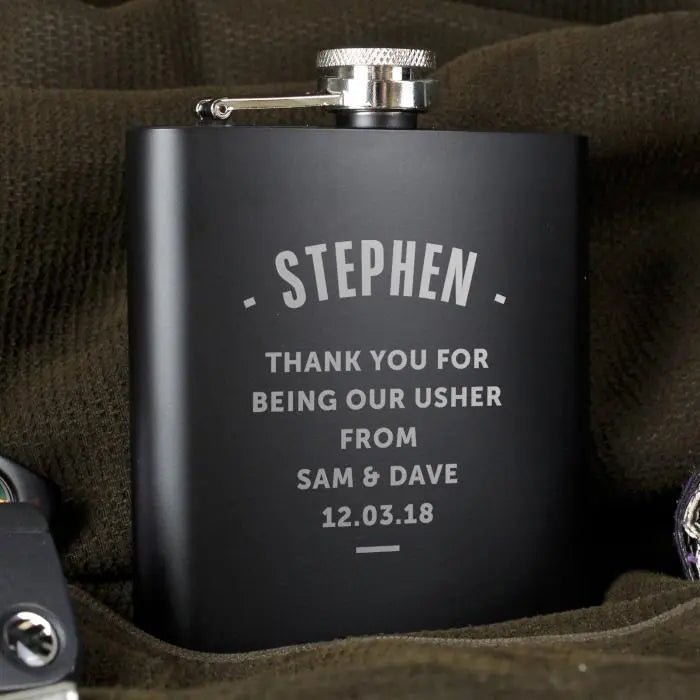 Personalised Any Message Black Hip Flask: 1 - Hip Flasks By Gift Moments