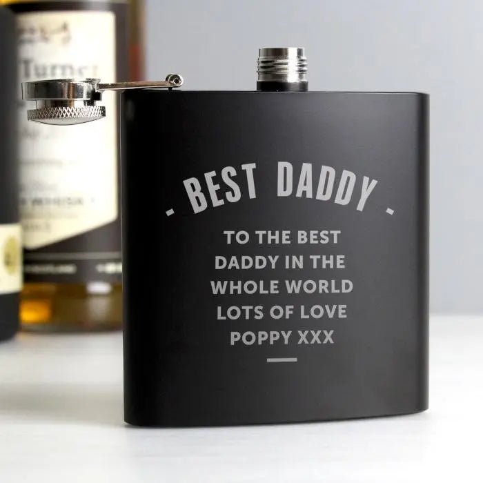 Personalised Any Message Black Hip Flask: 7 - Hip Flasks By Gift Moments