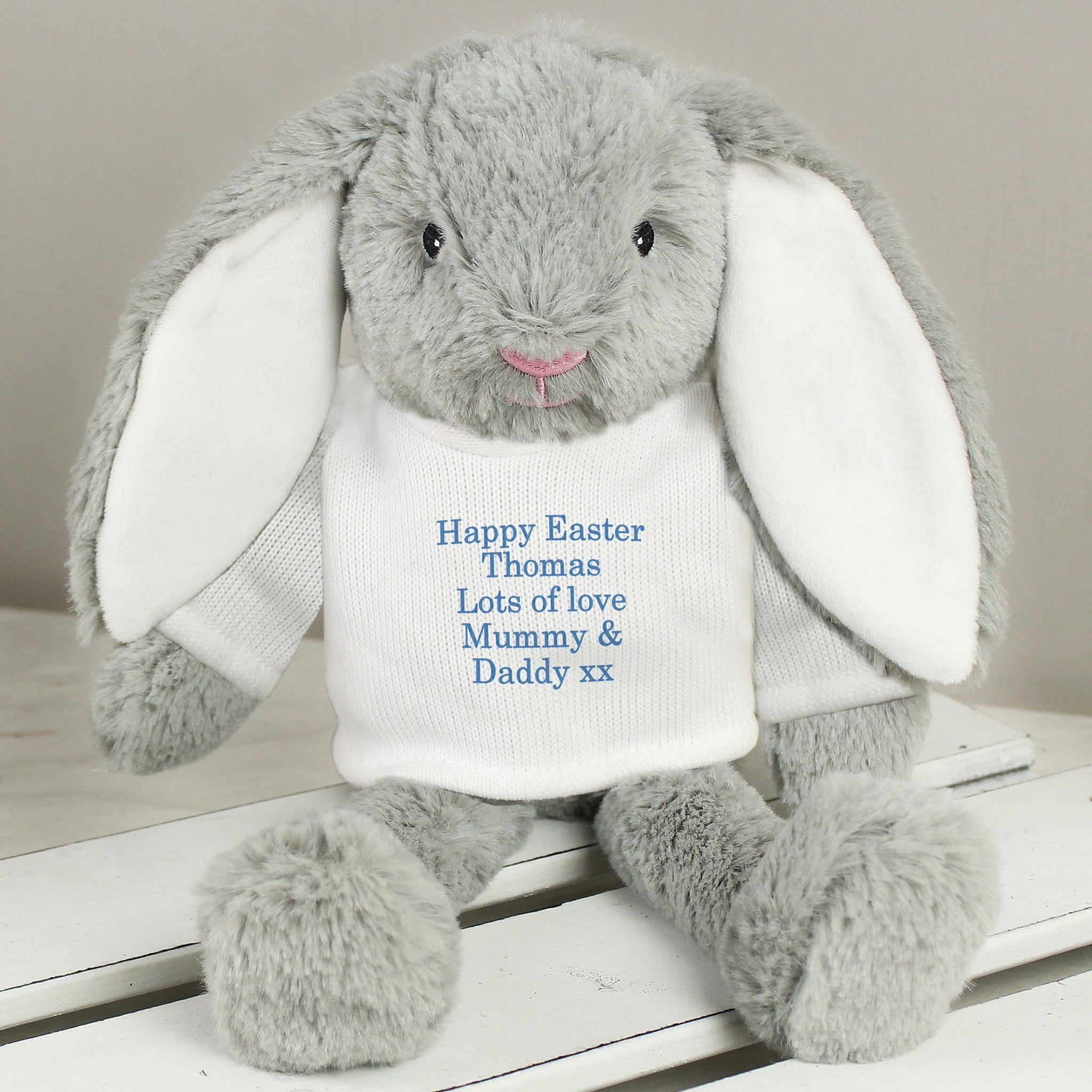 Personalised Message Bunny Rabbit - Blue: 4 - Teddy Bears & Soft Toys By Gift Moments