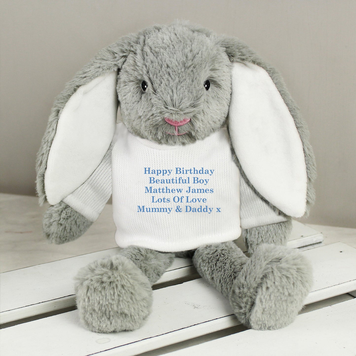 Personalised Message Bunny Rabbit - Blue: 1 - Teddy Bears & Soft Toys By Gift Moments