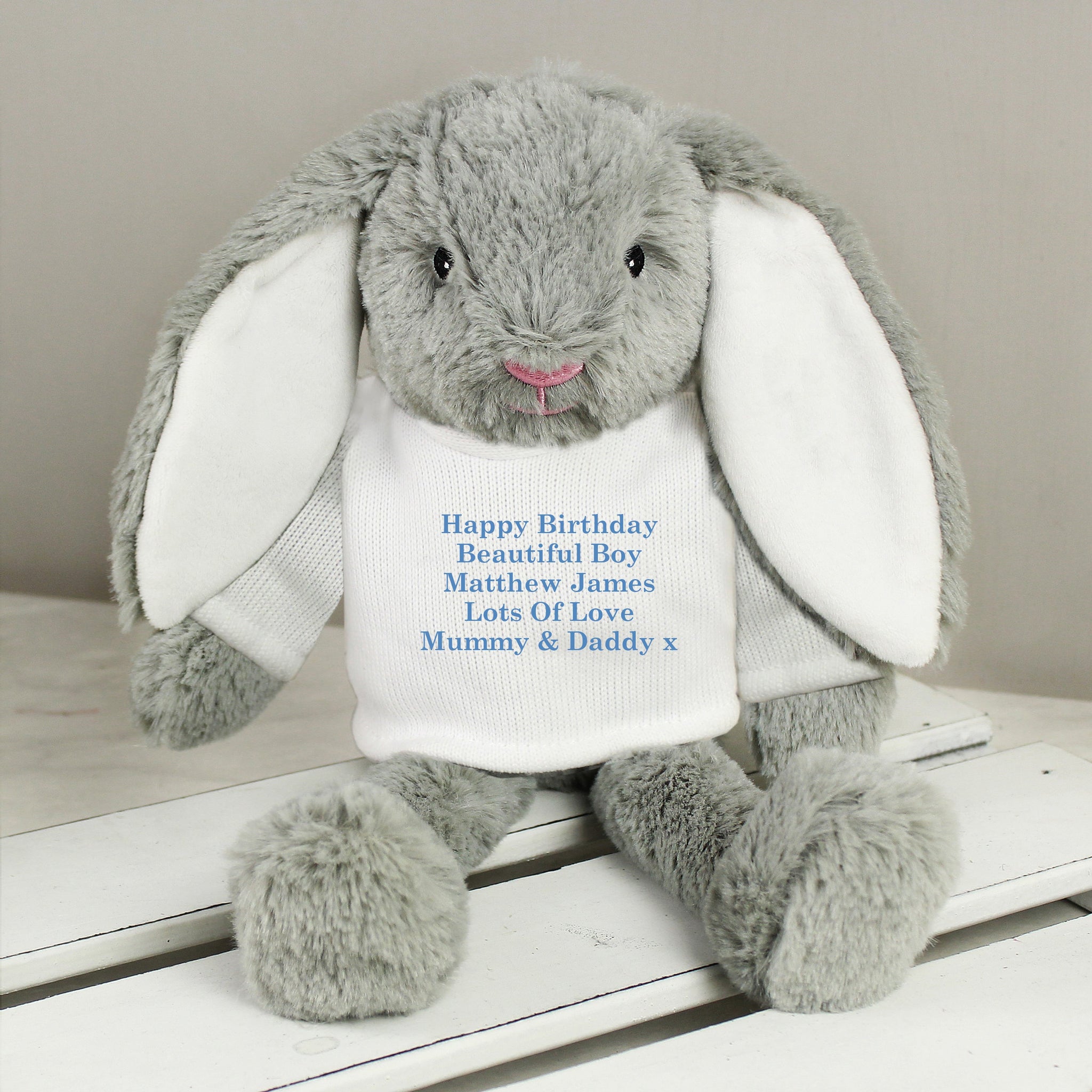 Personalised Message Bunny Rabbit - Blue: 1 - Teddy Bears & Soft Toys By Gift Moments