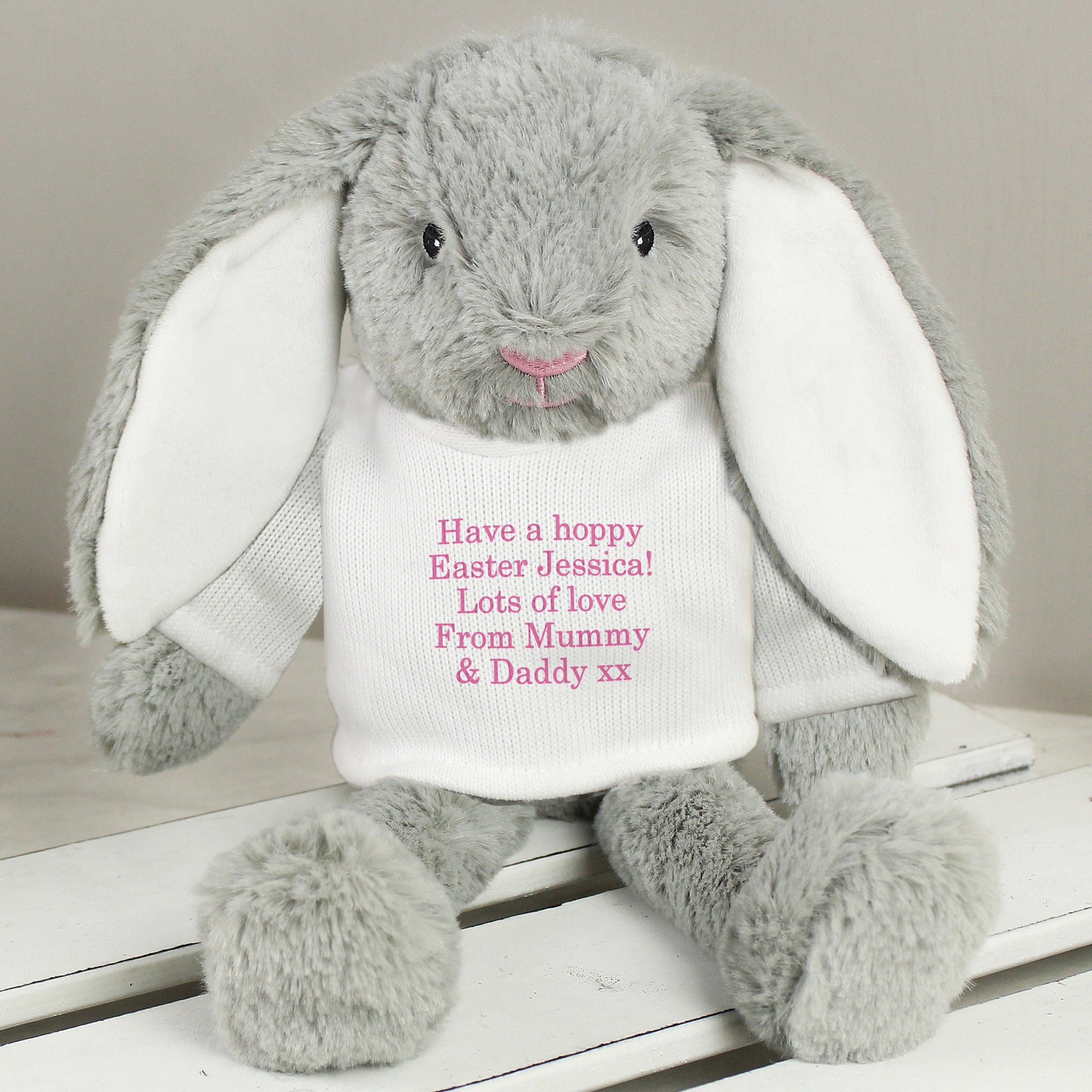 Personalised Message Bunny Rabbit In Jumper - Pink: 4 - Teddy Bears & Soft Toys By Gift Moments