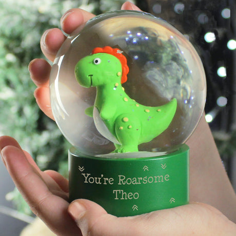 Personalised Message Dinosaur Glitter Snow Globe: 2 - Snow Globes By Gift Moments