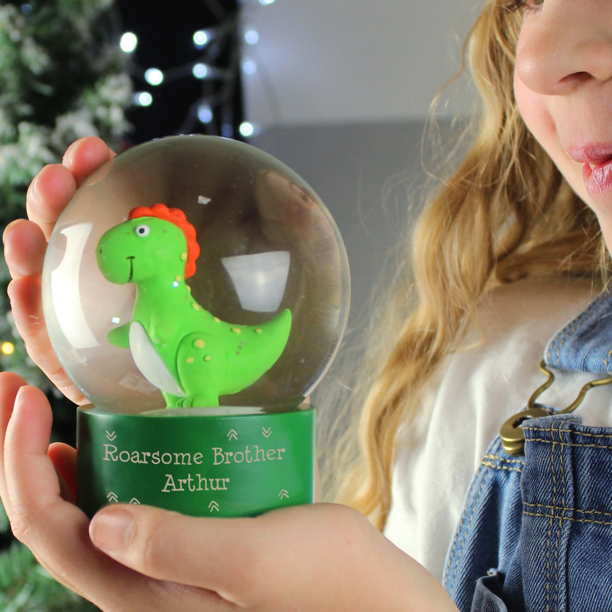 Personalised Message Dinosaur Glitter Snow Globe: 4 - Snow Globes By Gift Moments