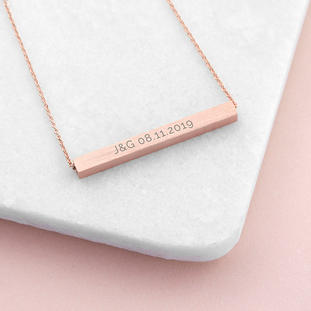 Personalised Message Horizontal Bar Necklaces: 3 - Rose Gold - Necklaces By Gift Moments