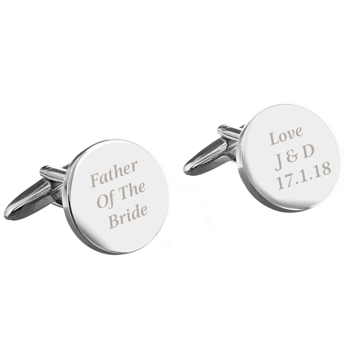 Personalised Any Message Round Cufflinks: 3 Cufflinks & Tie Slides By Gift Moments