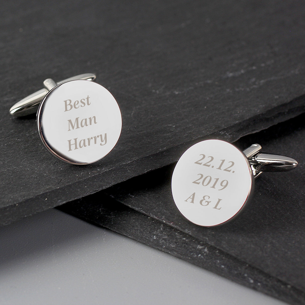 Personalised Any Message Round Cufflinks: 2 Cufflinks & Tie Slides By Gift Moments