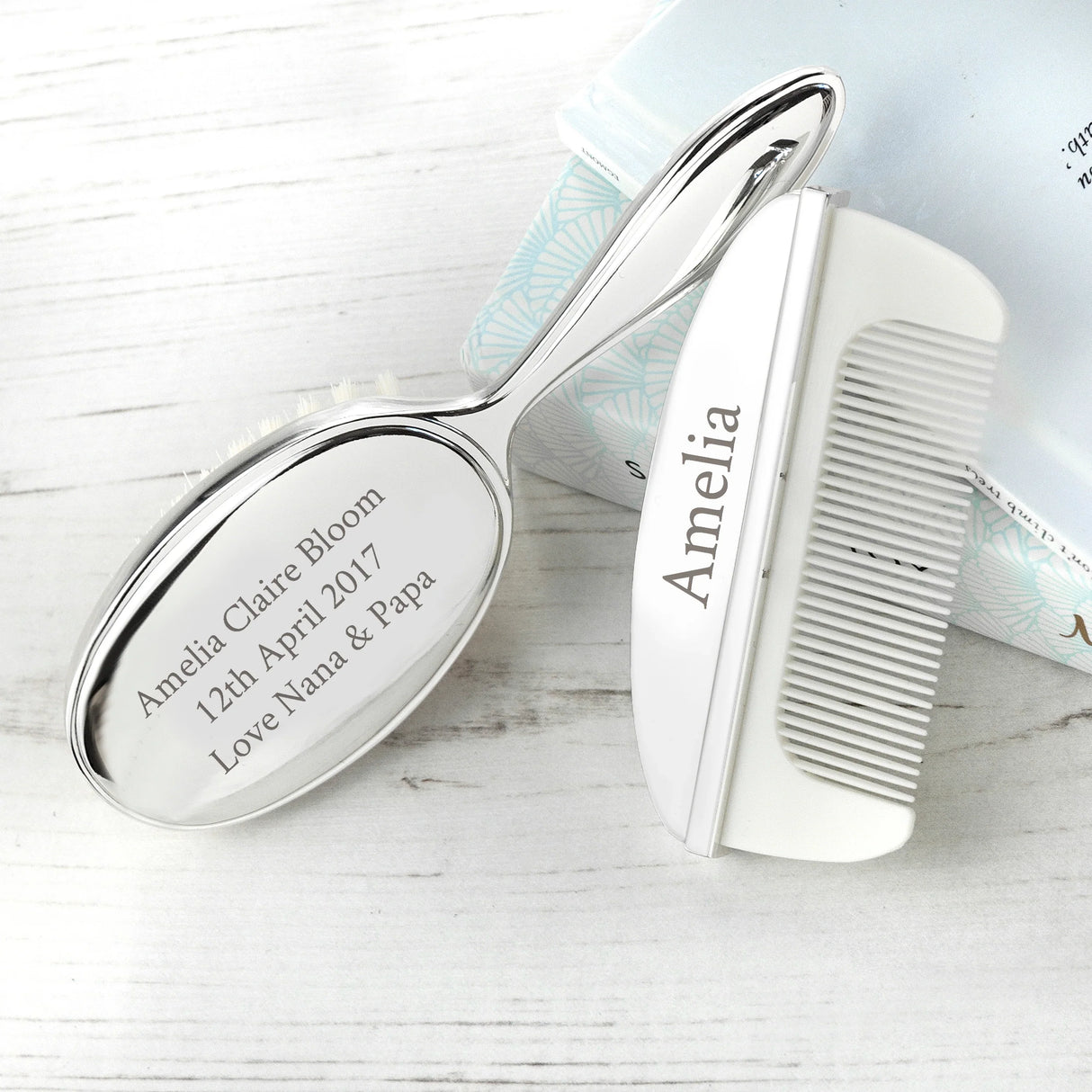 Personalised Message Silver Plated Baby Brush & Comb Set: 3 - Baby By Gift Moments