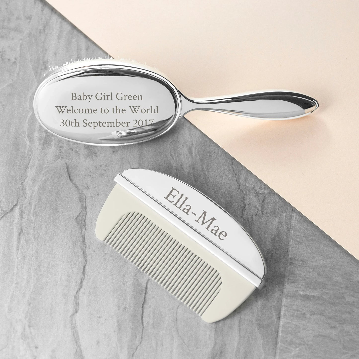 Personalised Message Silver Plated Baby Brush & Comb Set: 2 - Baby By Gift Moments