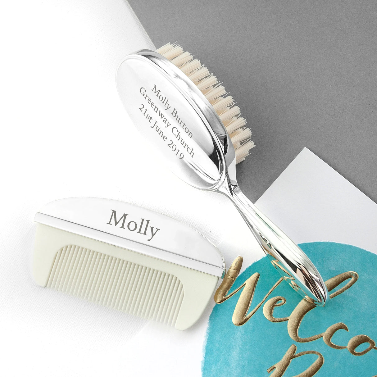 Personalised Message Silver Plated Baby Brush & Comb Set: 4 - Baby By Gift Moments