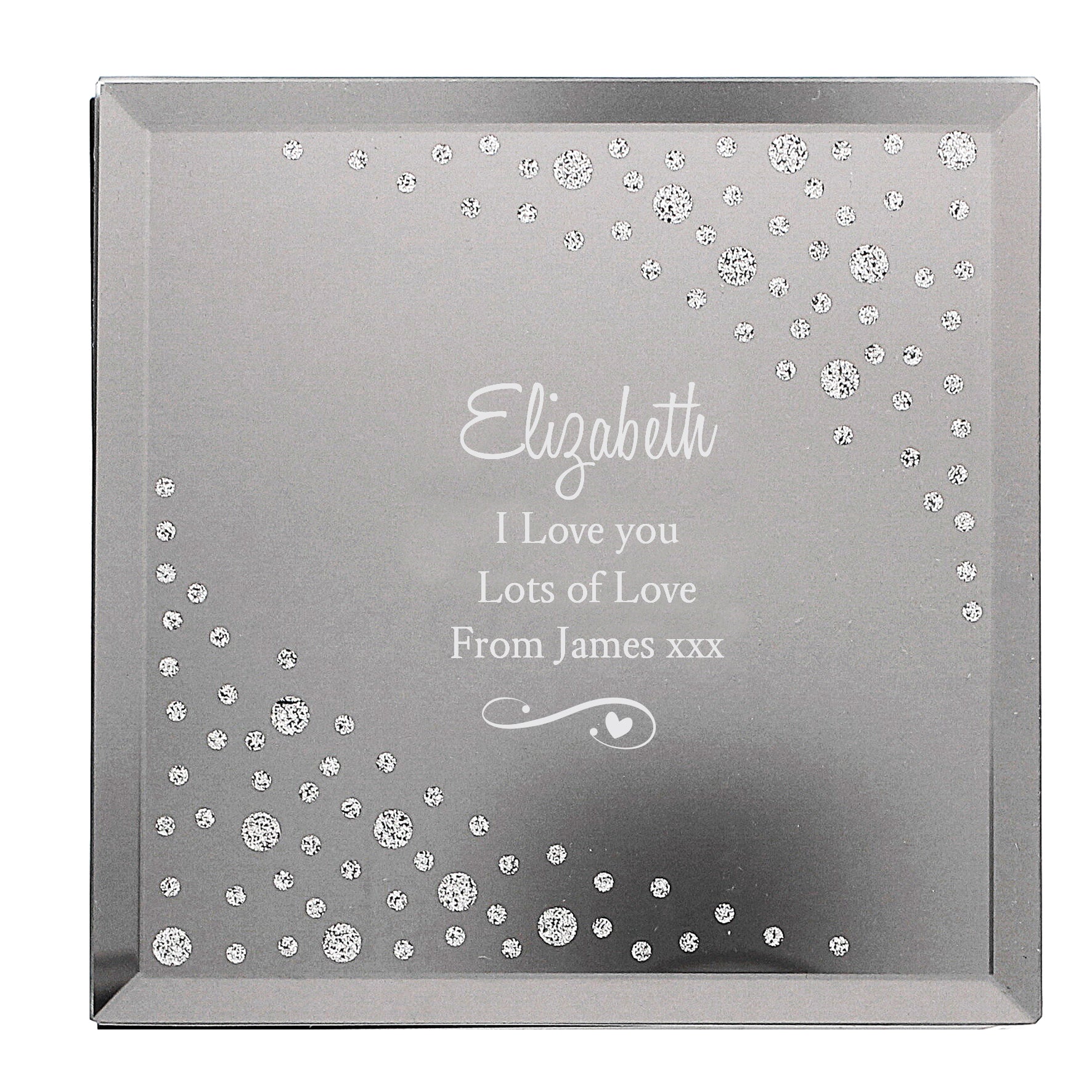 Personalised Any Message Swirls & Hearts Diamante Glass Trinket Box: 6 - Trinket Boxes By Gift Moments
