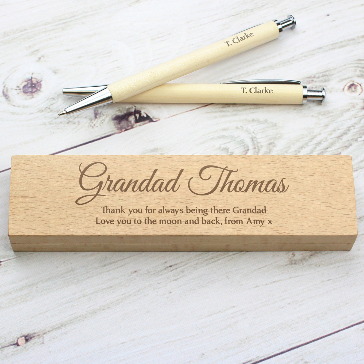 Personalised Any Message Wooden Pen & Pencil Box Set: 8 - Pens & Pencils By Gift Moments