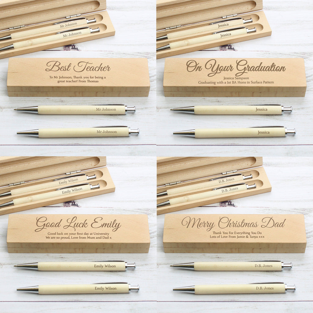 Personalised Any Message Wooden Pen & Pencil Box Set - Shop Pens & Pencils At Gift Moments - 7