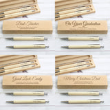 Personalised Any Message Wooden Pen & Pencil Box Set: 7 - Pens & Pencils By Gift Moments