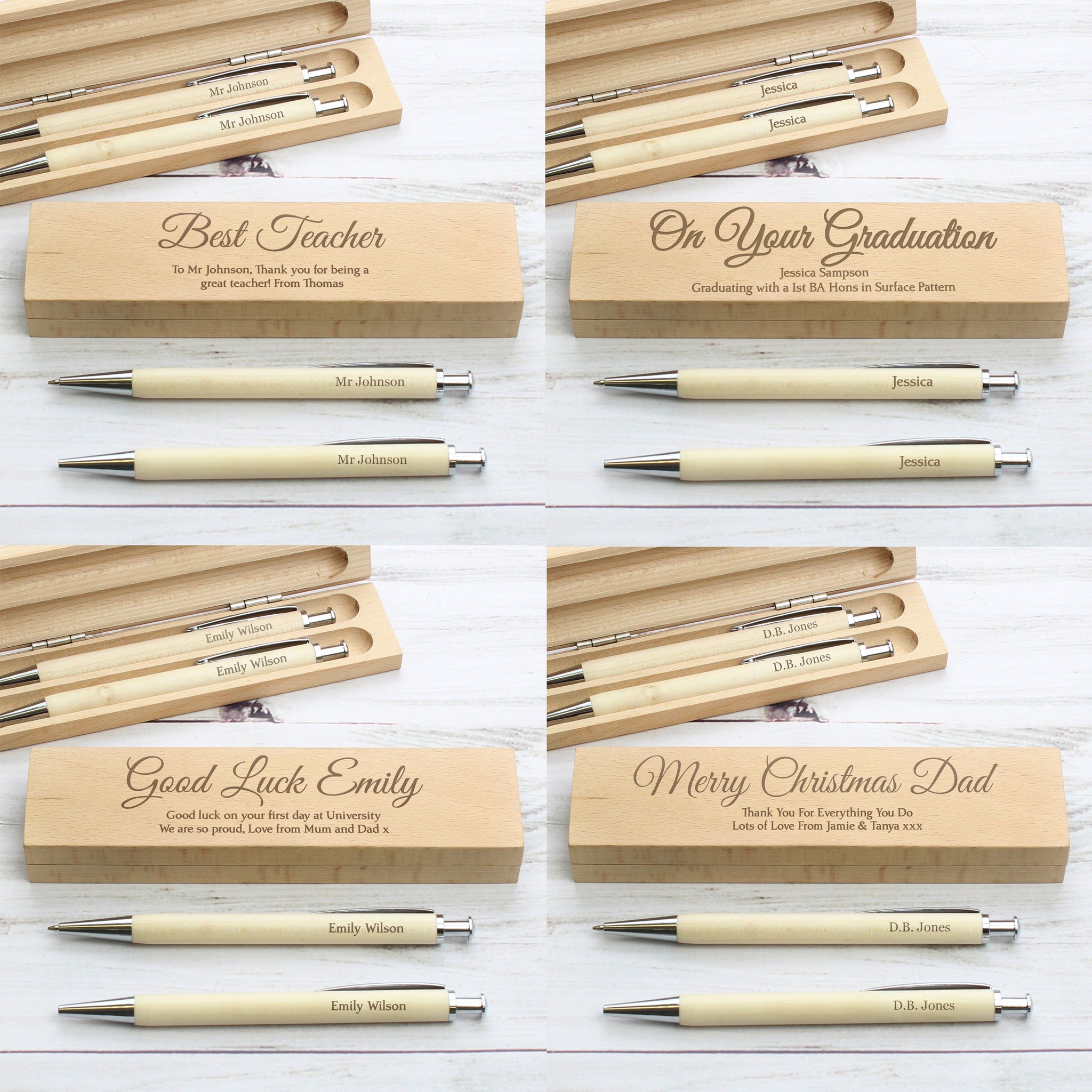 Personalised Any Message Wooden Pen & Pencil Box Set: 7 - Pens & Pencils By Gift Moments