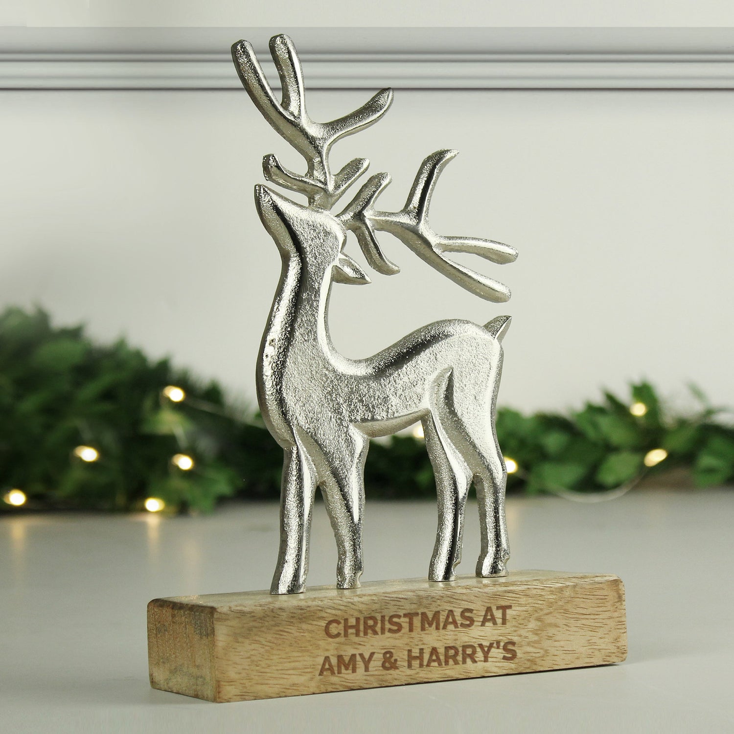 Personalised Metal Stag Ornament With Wood Base: 7 - Ornaments By Gift Moments