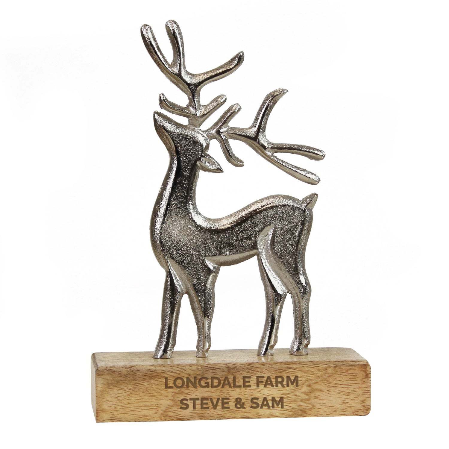 Personalised Metal Stag Ornament With Wood Base: 5 - Ornaments By Gift Moments